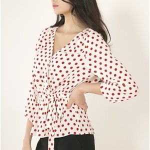 ✨|May You Be| Polka Dot Tie Waist Blouse